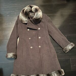 Gallery Gray Pea Coat with Faux Fur Trim